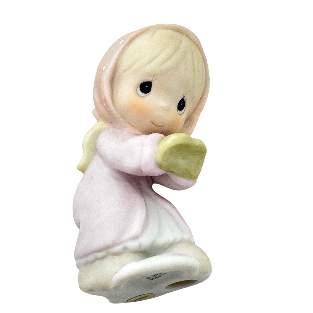 Precious Moments Girl in Pink Coat Polka Dot Bonnet Figurine 456217 Sugar Town